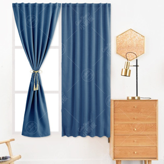 [小銅板] 魔鬼黏窗簾 法式馬卡龍色系列-雙面麻神秘藍 遮光窗簾 多尺寸可選 半腰窗落地窗可用 遮陽擋紫外線