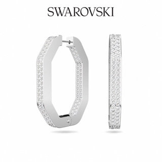 SWAROVSKI 施華洛世奇 Dextera 大圈耳環, 八角形切割，密鑲, 大碼, 白色, 鍍白金色