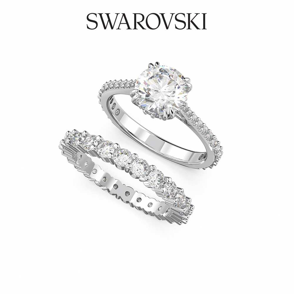 SWAROVSKI 施華洛世奇 Constella 戒指 套裝 (2 個一組)公主切割 白色 鍍白金色