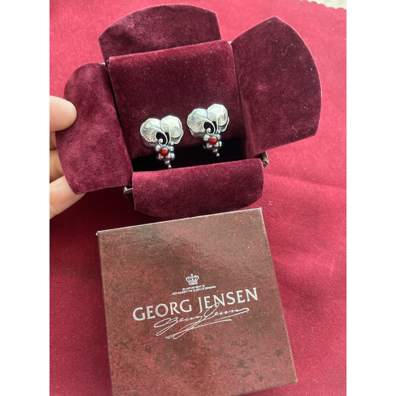 Georg Jensen 喬治傑生 1996 年度 首刻 紅玉髓  耳環 丹麥製 原盒