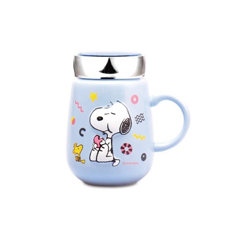 Snoopy 史努比 小時光浮雕陶瓷蓋杯 /藍色款 陶瓷杯550ml