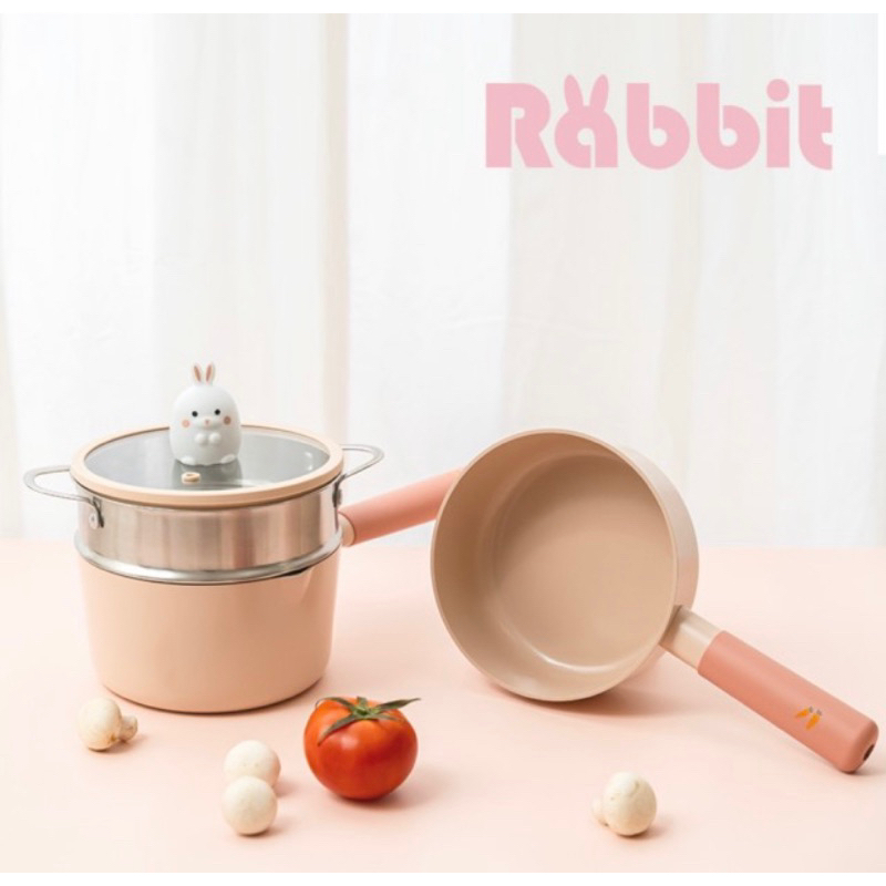 【 NEOFLAM】 小兔系列鑄造鍋具四件組（單柄 。 湯鍋＋蒸籠＋小炒鍋＋玻璃蓋 16公分）