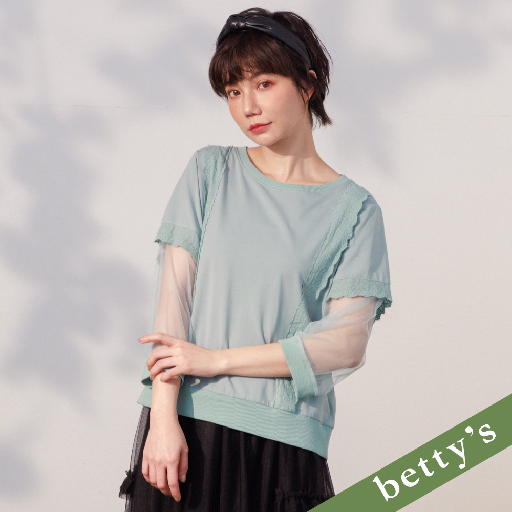 betty’s貝蒂思(21)袖子網布蕾絲拼接上衣(淺綠)