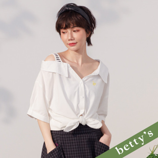 betty’s貝蒂思(21)露肩條紋配色開扣襯衫(白色)
