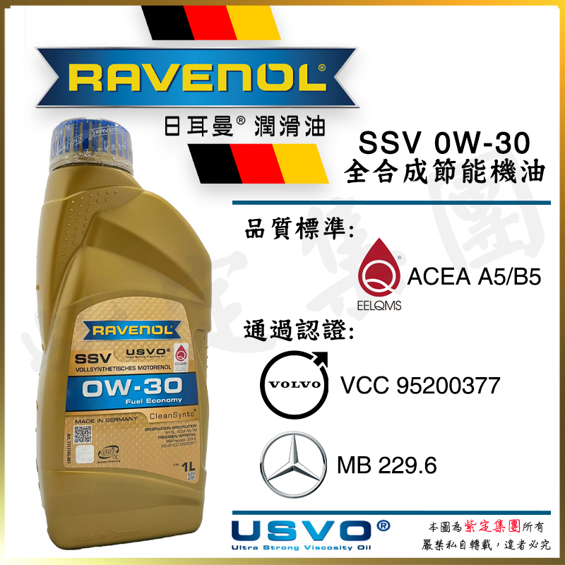 《TT油品》Ravenol SSV 0W30【日耳曼 公司貨】A5/B5【舊款VOLVO專用】229.6