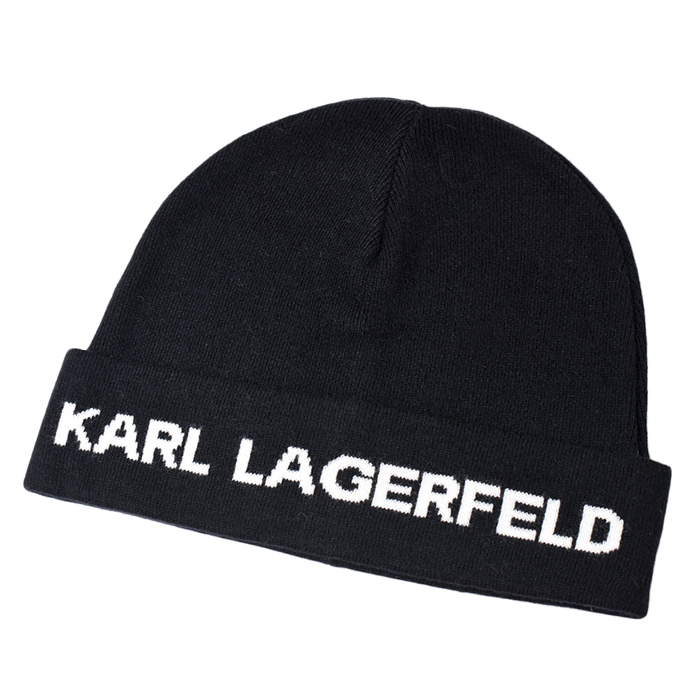 KARL LAGERFELD 簡約LOGO反折毛帽-黑色【美國正品 現貨】