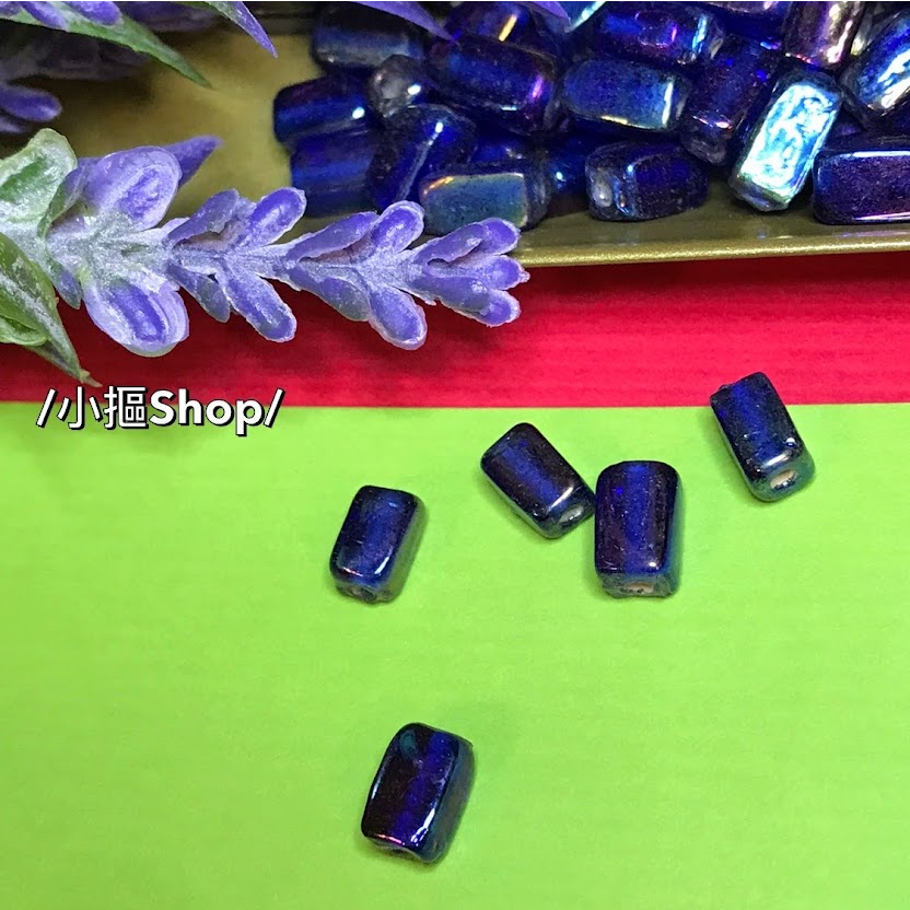 小摳飾品配件/尼泊爾琉璃 印度琉璃 手工琉璃 琉璃珠 /長約9mm印度手工幻彩藍琉璃長管G44