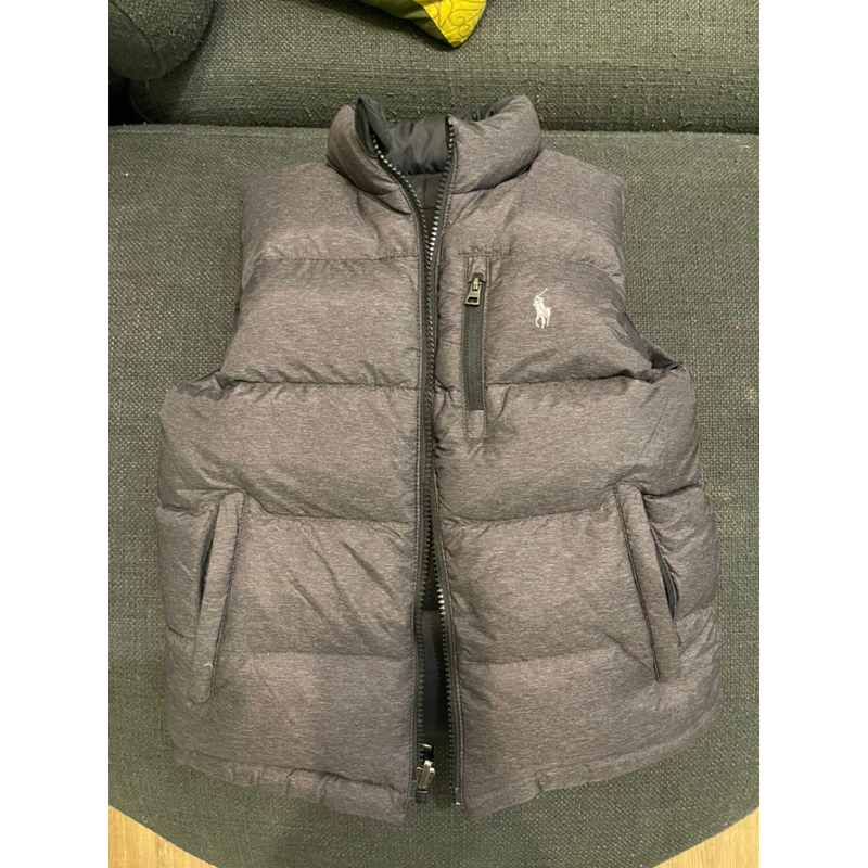 ［二手極新］POLO Ralph Lauren兒童男童雙面穿羽絨背心黑色/深灰 6號6歲戶外爬山露營工裝搭配