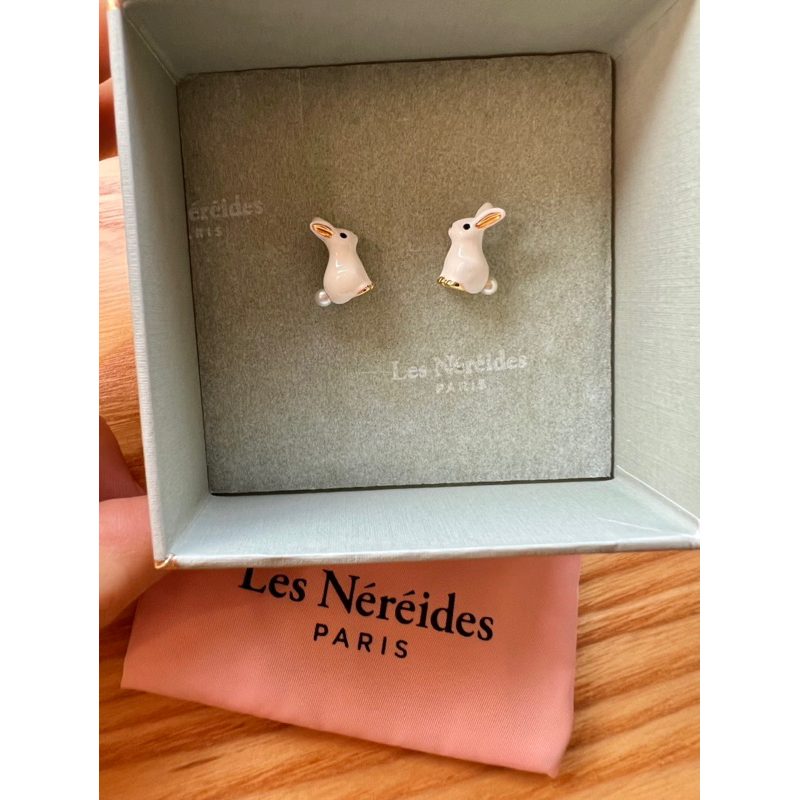 💎法國Les Nereides💎蕾娜海可愛白兔針式耳環·季節限定款·二手