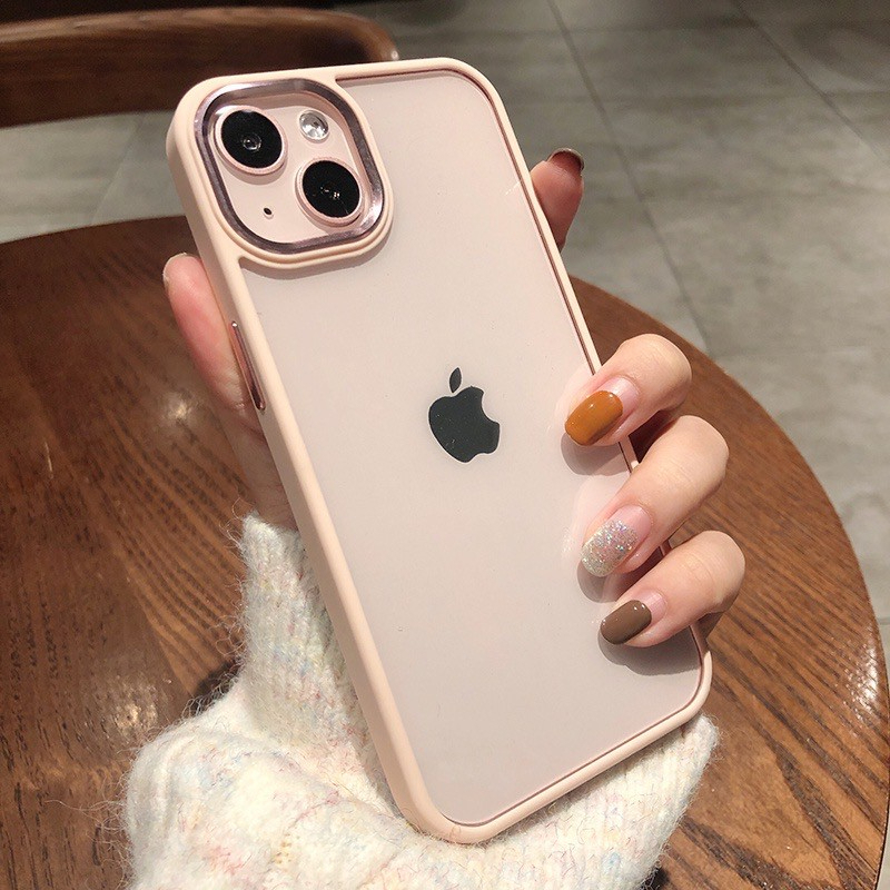 (全新)簡約背蓋透明背板雙色粉色手機殼保護殼iphone 14 plus(6.7吋)/手機套/保護套/粉紅色