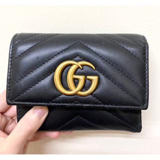 GUCCI GG Marmont 馬夢三折短夾（二手） 附購證.盒子及專櫃紙袋