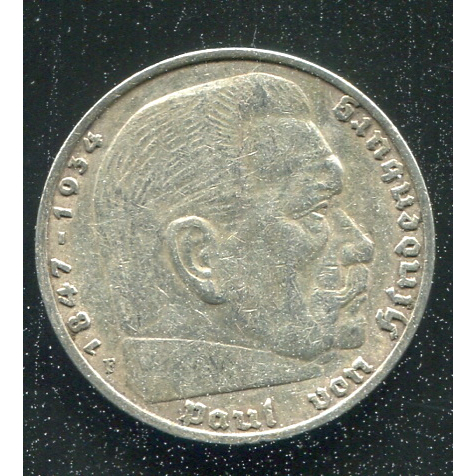 【銀幣】Germany  (德國納粹),5 Mark 29mm  K86 #206936,1936F , 品相美上VF+