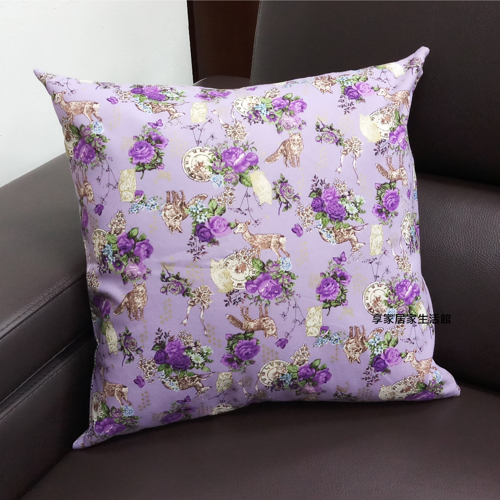 台製抱枕套(不含枕芯) - 厚棉布森林玫瑰(紫)/1入&lt;&lt;享家居家生活館&gt;&gt;