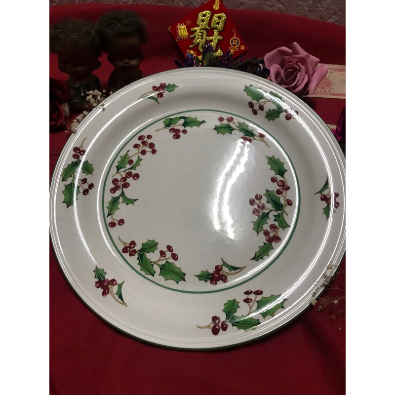 早期 韓國 WHITE CHRISTMAS  少見 白色聖誕節大盤 老碗盤 古瓷盤 古早味/收藏 懷舊復古