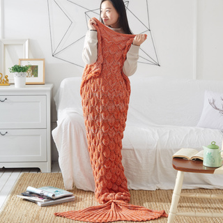 魚鱗美人魚尾毛毯魚尾巴空調毯沙發蓋毯保暖臥室針織休閒毯午睡毯