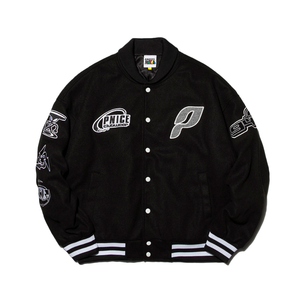 PRETTYNICE Clubwear Varsity Jacket 黑色刺繡 Y2K 校隊夾克外套【CbP】