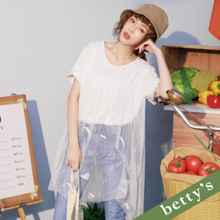 betty’s貝蒂思(21)桃領剪接刺繡紗長板T-shirt(白色)