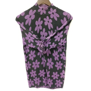 黑底紫花七分袖針織長版圓領內搭上衣 二手衣