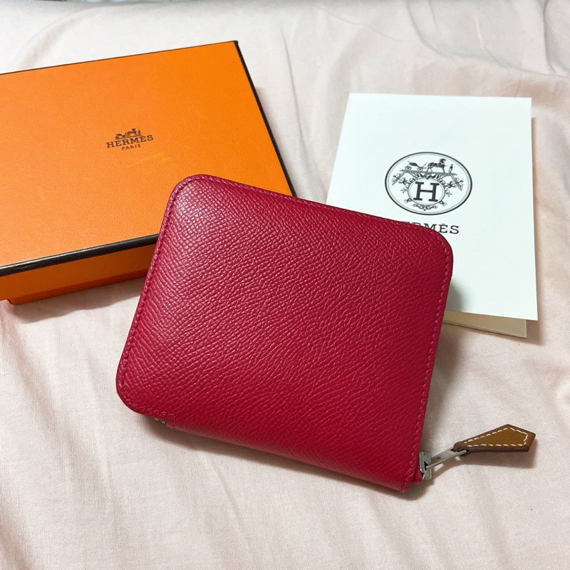 HERMES silk in 愛馬仕 九重葛紅 絲巾短夾