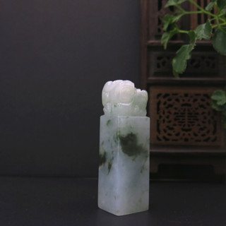 冰飄花招財貔貅印章*天然緬甸翡翠玉A
