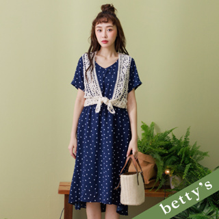 betty’s貝蒂思(21)小愛心桃領腰抽繩洋裝(深藍)