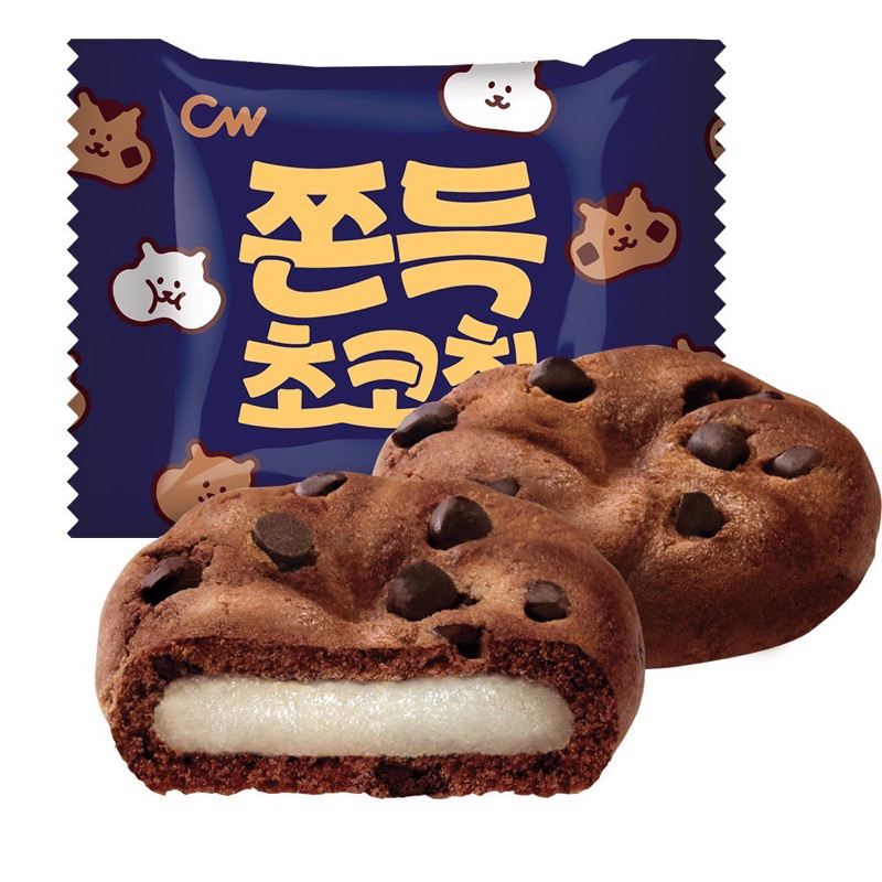 韓國進口CW可可風味麻糬曲奇 1％麻糬＋7％巧克力片🍫巧克力 可可豆 麻糬餅 QQ 麻糬 巧克力餅240g 零食