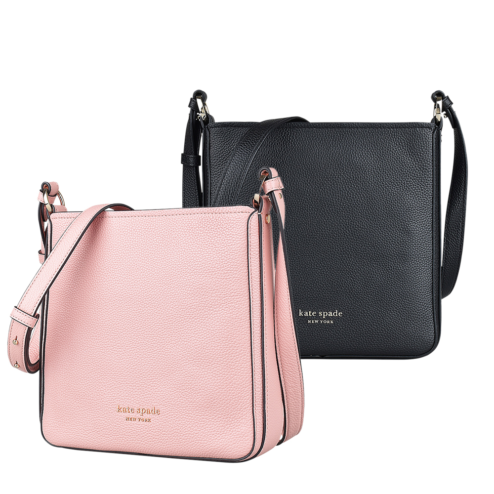 KATE SPADE HUDSON金字LOGO荔枝紋牛皮拉鍊斜背包(小/多色)