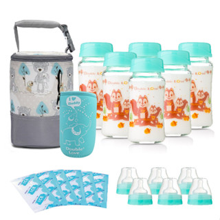 DL哆愛 20件套 臺灣製寬口玻璃奶瓶 (240ml) 儲奶瓶+冰寶+奶瓶衣+保冷袋【A10026】母乳實乳奶嘴