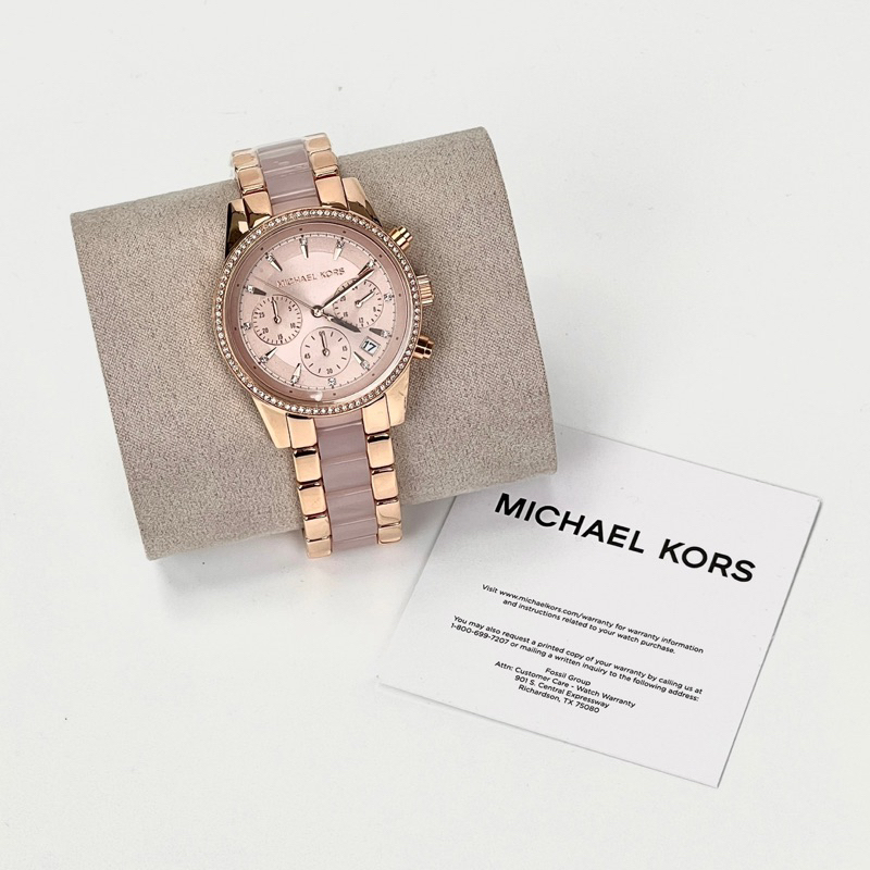 【New START美國精品服飾-員林】Michael Kors MK6307 粉x玫瑰金 37mm水鑽三眼多功能 手錶