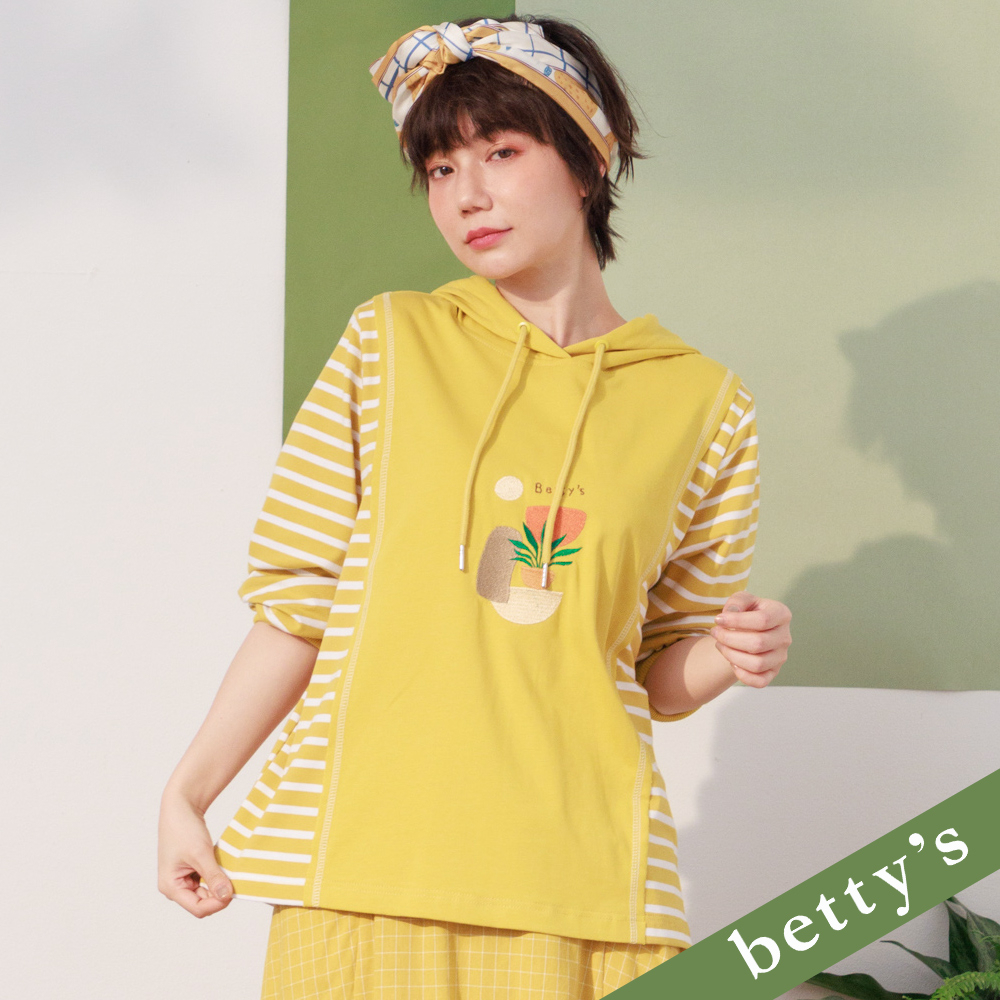 betty’s貝蒂思(21)連帽條紋拼接繡花T-shirt(黃色)