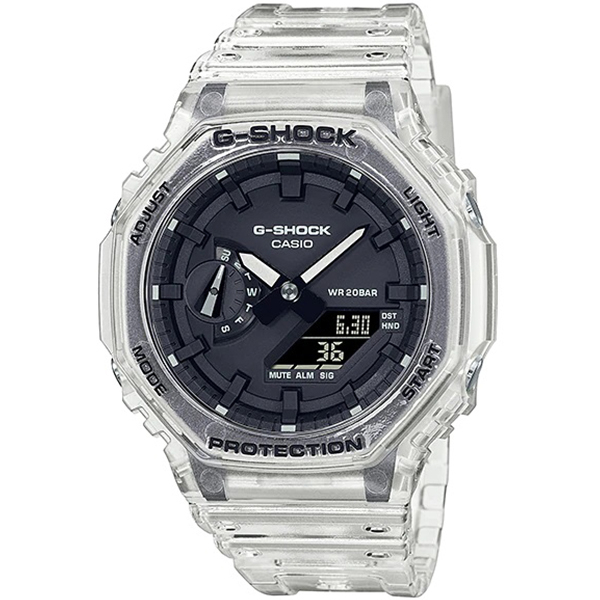 【CASIO 卡西歐】G-SHOCK 八角半透冰塊雙顯手錶(GA-2100SKE-7A)