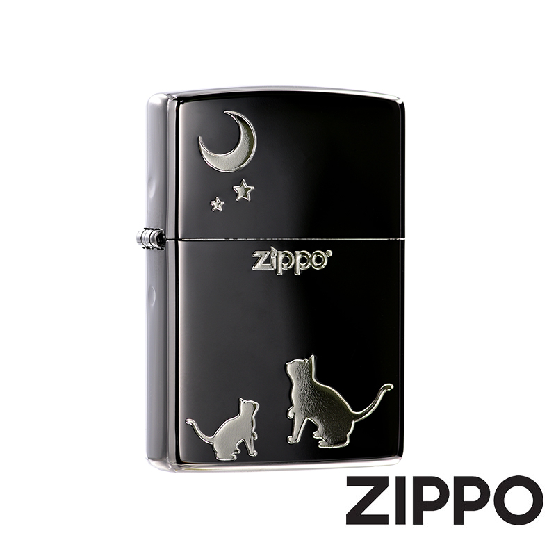 ZIPPO 望月貓咪(黑冰銀)防風打火機 日本設計 官方正版 現貨 限量 禮物 送禮 終身保固 ZA-3-148A