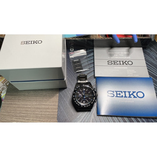 可議 絕版 SEIKO 三環計時黑鋼限量紀念腕錶黑藍配色 7T92-0RR0 紀念錶