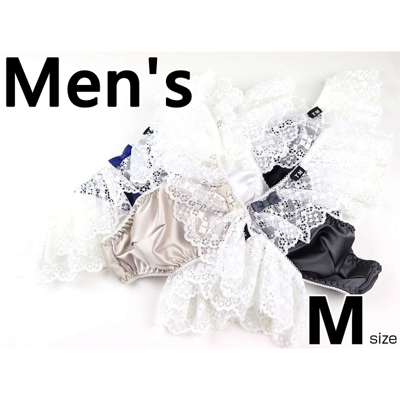 TM日本製男内褲性感白色蕾絲荷葉邊光澤絲質低腰丁字褲165961