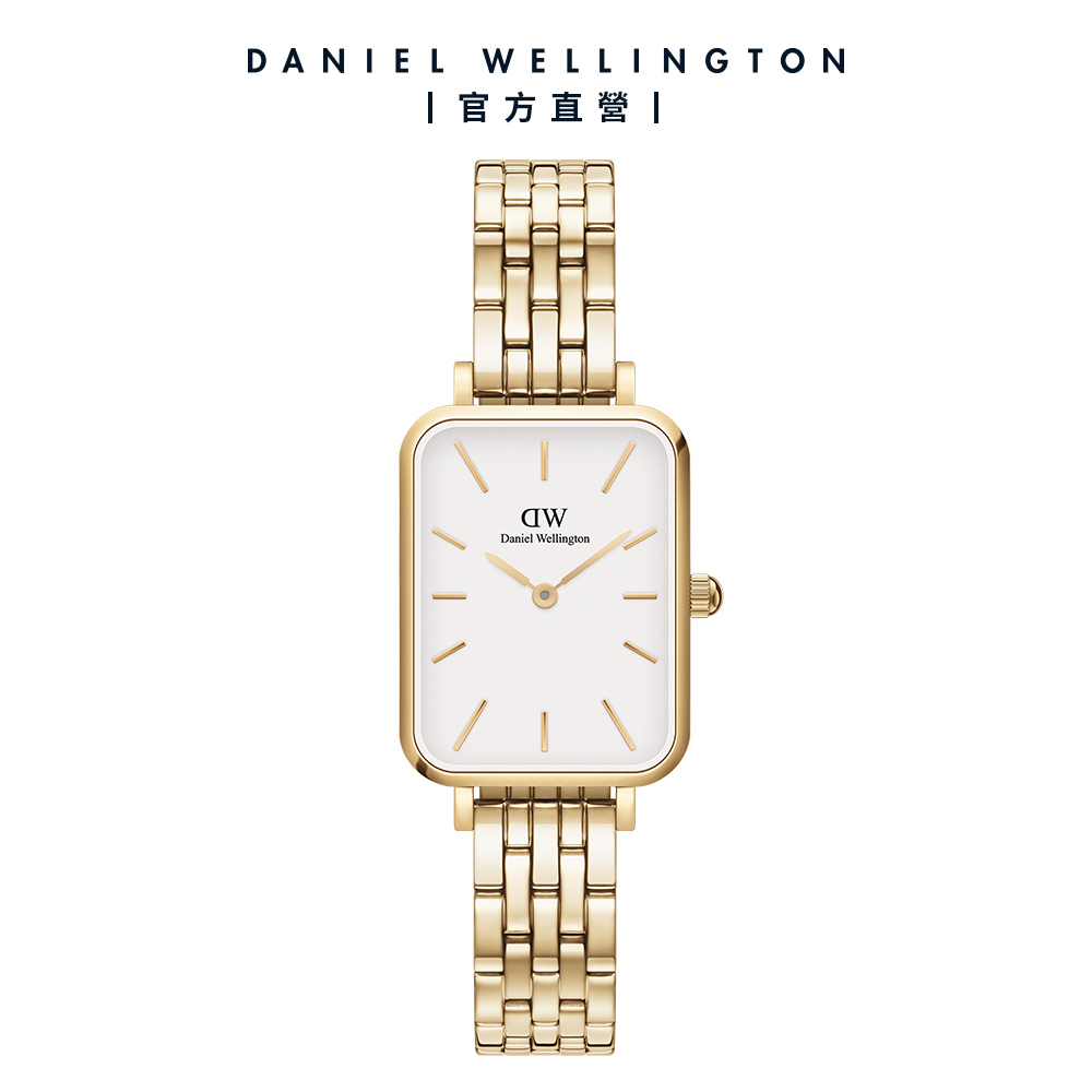 【Daniel Wellington】DW 手錶 Quadro Evergold 20X26 香檳金珠寶式錶鏈