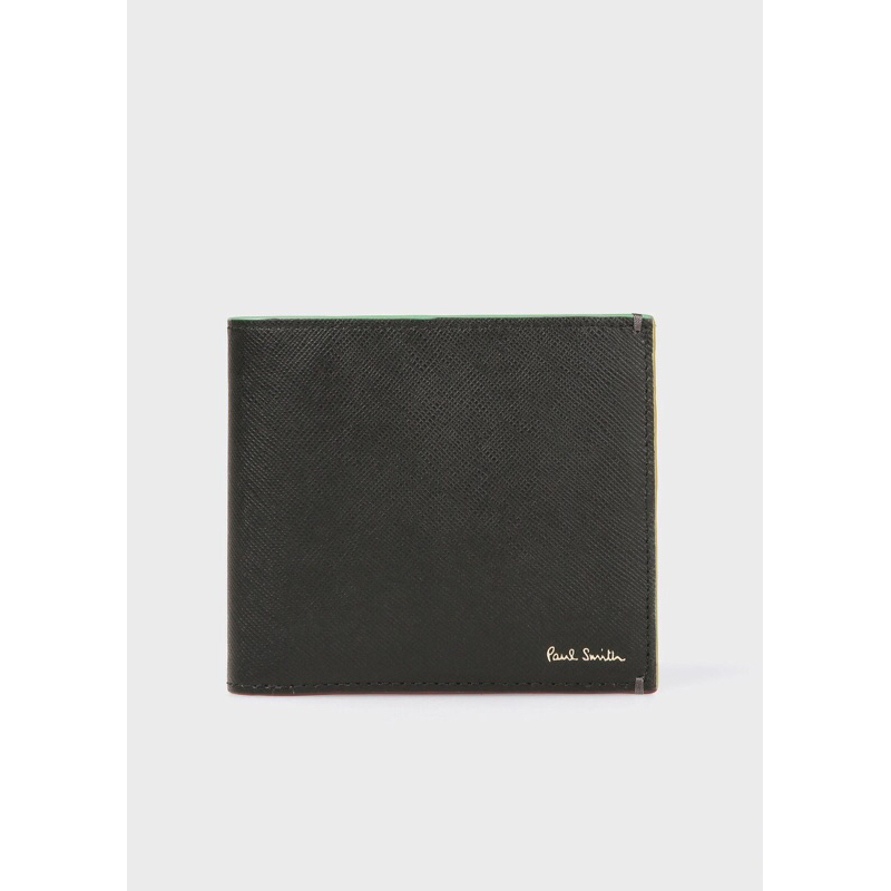 全新日本專櫃正品 Paul Smith 黑x灰彩色條紋雙色設計全牛皮短夾 附零錢袋 專櫃盒裝