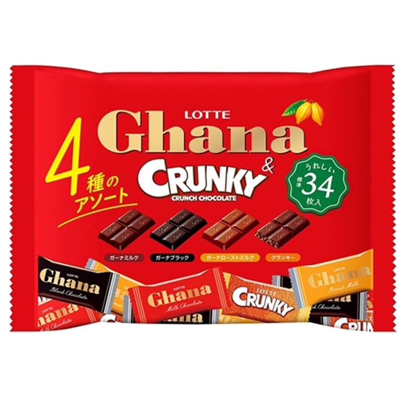 [現貨]日本 lotte樂天 GHANA &amp;CRUNKY 4種巧克力 137g