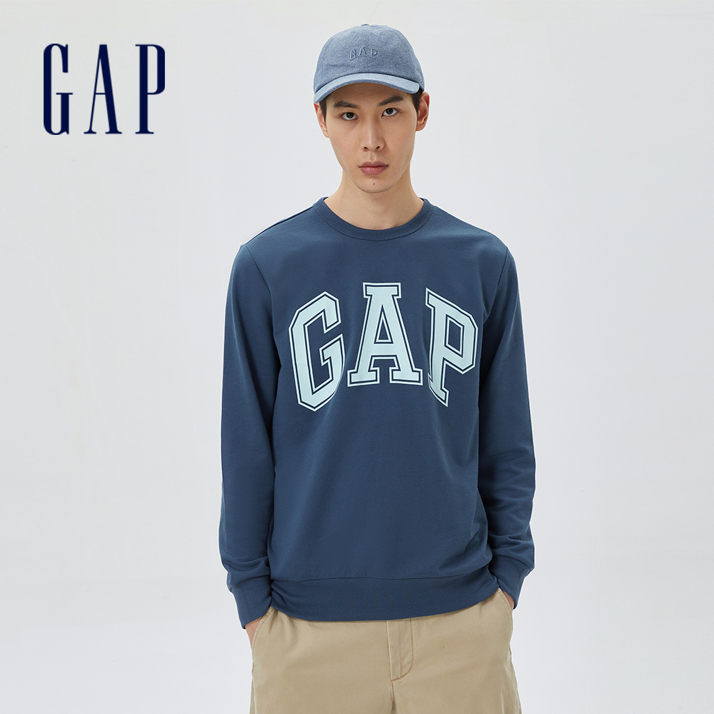 Gap 男女同款 Logo運動落肩袖大學T-深藍色(561835)
