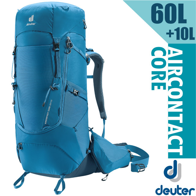 【Deuter】健行登山背包 60+10L Aircontact Core 自助旅行背包_藍_3350522