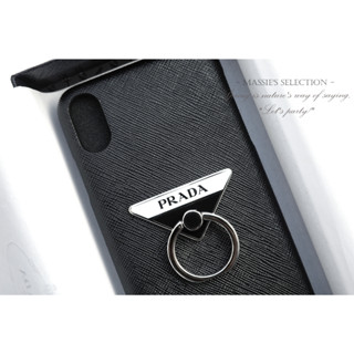 Prada 三角牌 IPHONE 手機殼 XS MAX 指環支架 黑色 手機指環 指環 黑 真皮手機殼 真皮 LX