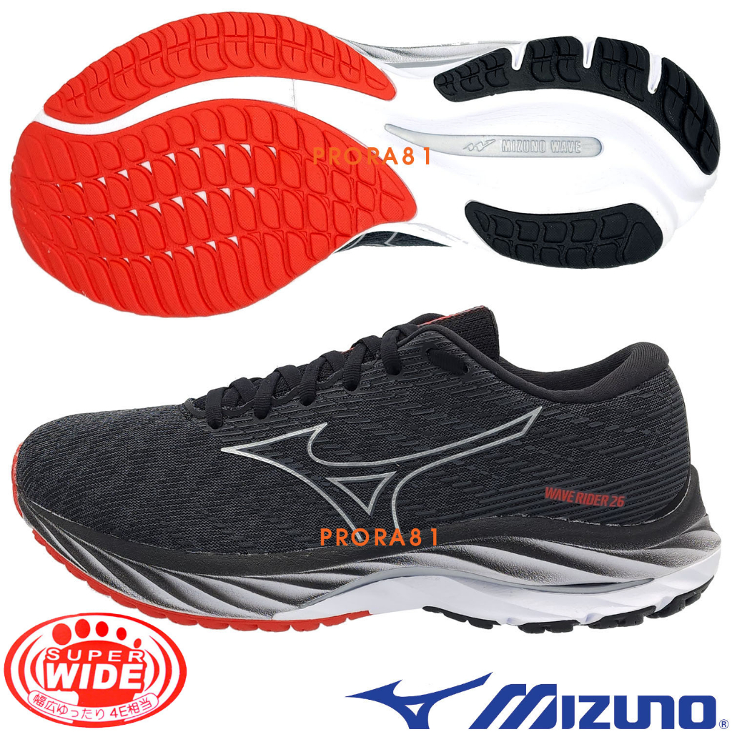 Mizuno J1GC-220452 黑×白×紅 RIDER 26 超寬楦男慢跑鞋【一般型，有12號、13號】207M
