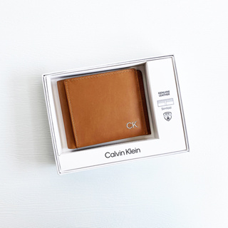 美國百分百【全新真品】Calvin Klein 皮夾 logo 真皮 錢包 CK 短夾 證件夾 專櫃精品 駝色 CF87