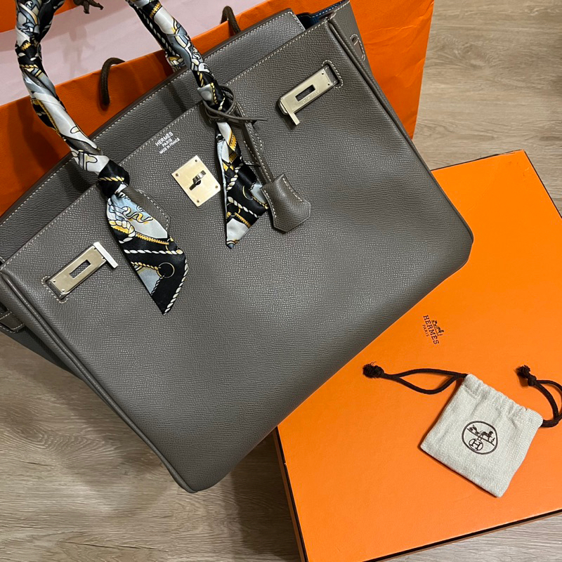 瑞奇二手精品 Hermes  Birkin 鉑金包 35 美品 瓷器灰 雙色