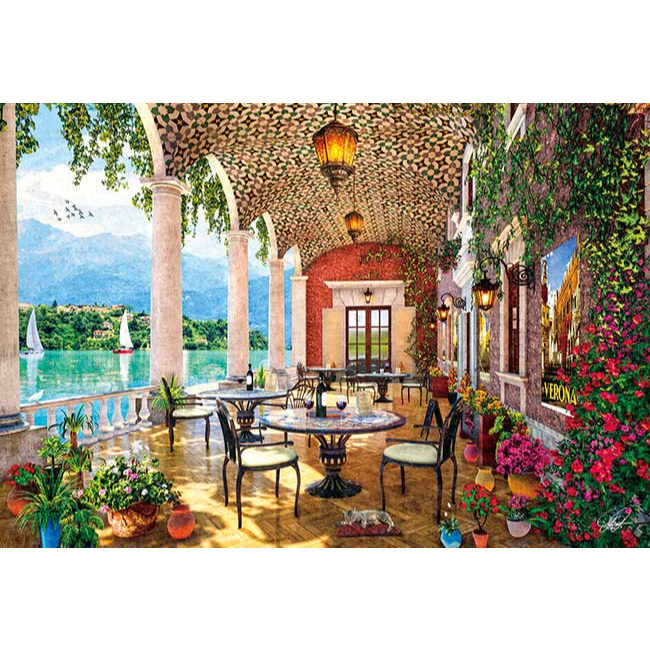 300-358 300片日本進口拼圖 繪畫風景 美麗的湖邊咖啡廳露台 Dominic Davison