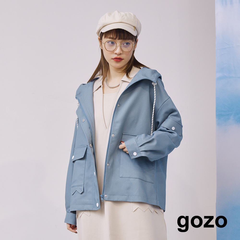 【gozo】造型鋸齒配色扣連帽外套(藍色_F) | 熱銷 百搭 休閒