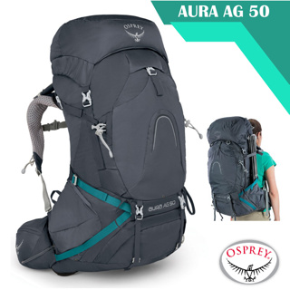 【美國 OSPREY】女款 Aura AG 50 專業網架輕量登山背包S(可拆卸頂袋+水袋隔間+緊急哨)_聖潔灰