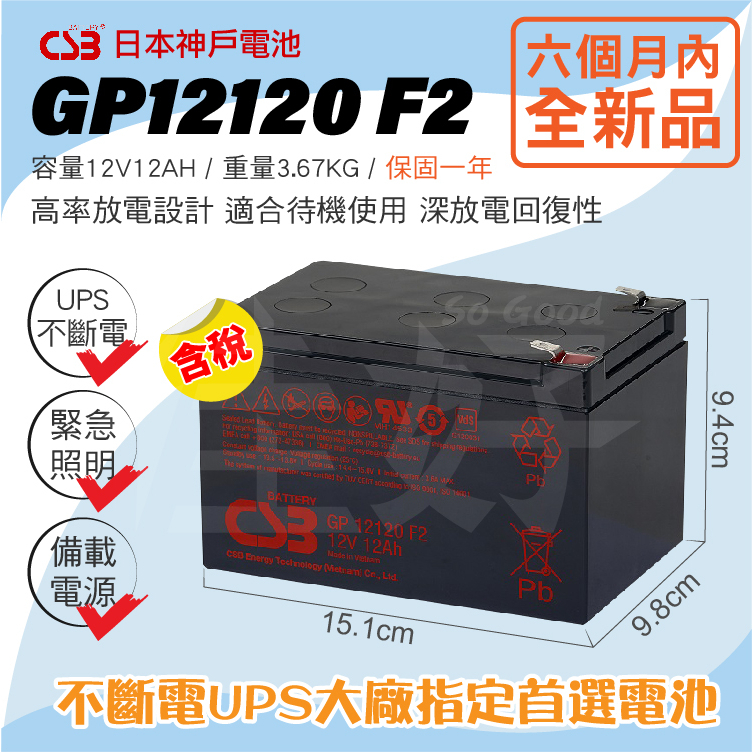 CSB電池GP12120的價格推薦 - 2024年8月| 比價比個夠BigGo