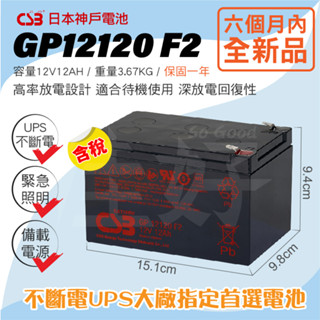 佳好電池 全新含稅 日立神戶 CSB GP12120 F2 12V-12AH 不斷電UPS 蓄電池 APC大廠指定專用