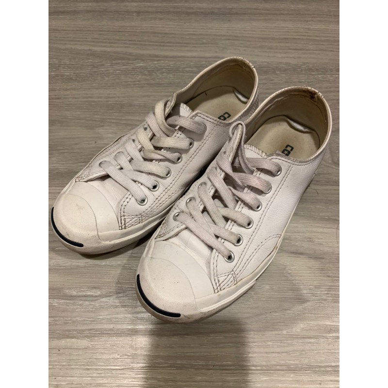 Converse 白色 皮質 開口笑 帆布鞋 US 37.5/23cm