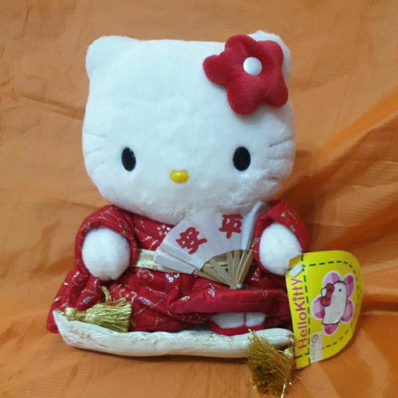 24- 2000年 三麗鷗 凱蒂貓 hello kitty 日式 和服 平安 扇子 質感 絨毛 娃娃 玩偶 布偶 布娃娃